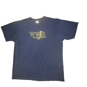 MIRO Classics WWJD‎ What Would Jesus Do T Shirt XL Navy Blue Cotton USA vintage